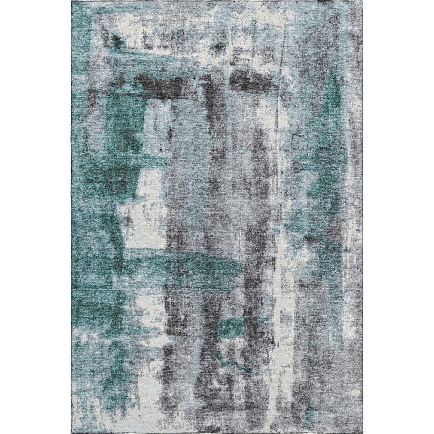 3' X 5' Teal Charcoal And Ivory Abstract Washable Area Rug With UV Protection - Homeroots - Flyclothing LLC