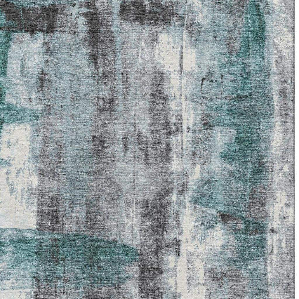 3' X 5' Teal Charcoal And Ivory Abstract Washable Area Rug With UV Protection - Homeroots - Flyclothing LLC