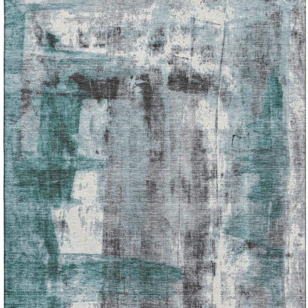 3' X 5' Teal Charcoal And Ivory Abstract Washable Area Rug With UV Protection - Homeroots - Flyclothing LLC