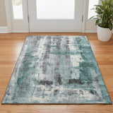 3' X 5' Teal Charcoal And Ivory Abstract Washable Area Rug With UV Protection - Homeroots - Flyclothing LLC