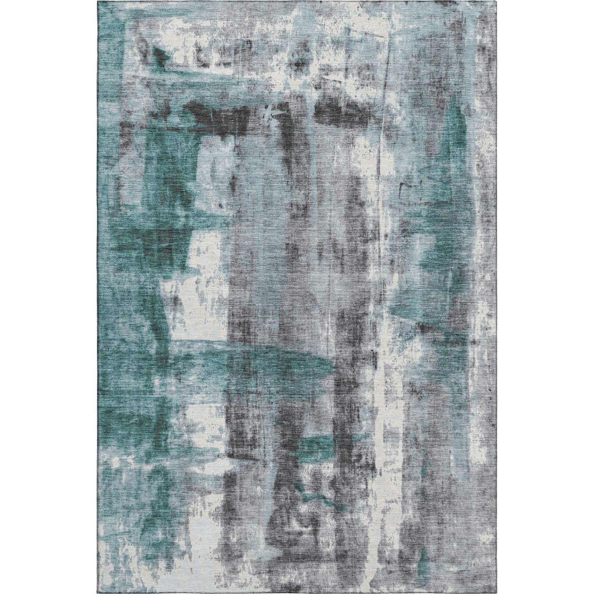 5' X 8' Teal Charcoal And Ivory Abstract Washable Area Rug With UV Protection - Homeroots - Flyclothing LLC