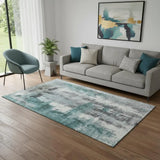 5' X 8' Teal Charcoal And Ivory Abstract Washable Area Rug With UV Protection - Homeroots - Flyclothing LLC