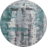 8' Teal Charcoal And Ivory Abstract Washable Round Rug With UV Protection - Homeroots - Flyclothing LLC