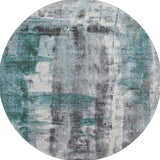 8' Teal Charcoal And Ivory Abstract Washable Round Rug With UV Protection - Homeroots - Flyclothing LLC