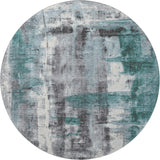 8' Teal Charcoal And Ivory Abstract Washable Round Rug With UV Protection - Homeroots - Flyclothing LLC