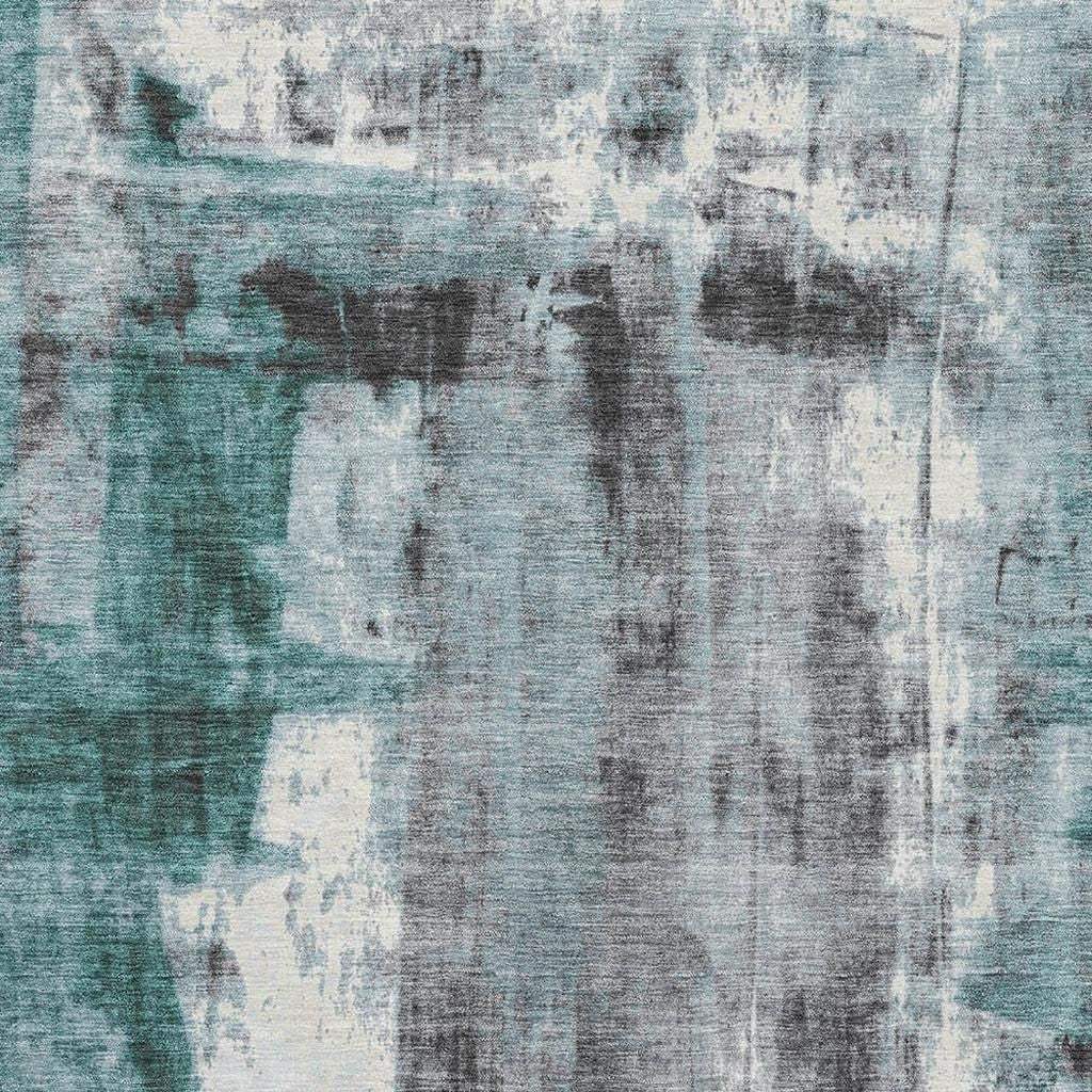 9' X 12' Teal Charcoal And Ivory Abstract Washable Area Rug With UV Protection - Homeroots - Flyclothing LLC