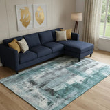 9' X 12' Teal Charcoal And Ivory Abstract Washable Area Rug With UV Protection - Homeroots - Flyclothing LLC