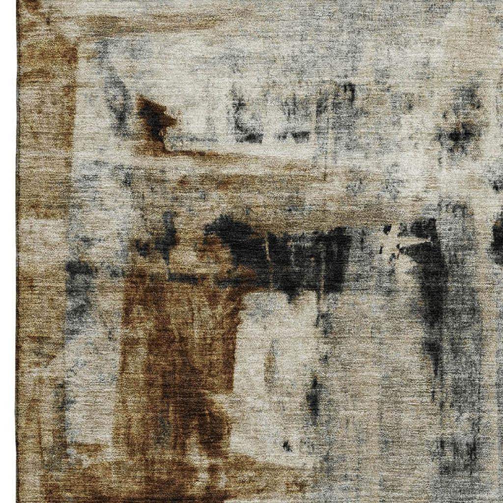 3' X 5' Taupe Charcoal And Brown Abstract Washable Area Rug With UV Protection - Homeroots - Flyclothing LLC