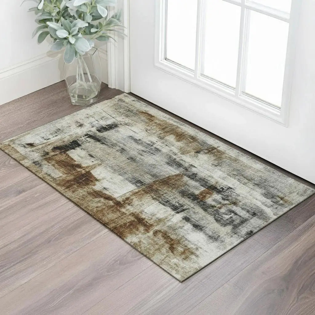 3' X 5' Taupe Charcoal And Brown Abstract Washable Area Rug With UV Protection - Homeroots - Flyclothing LLC