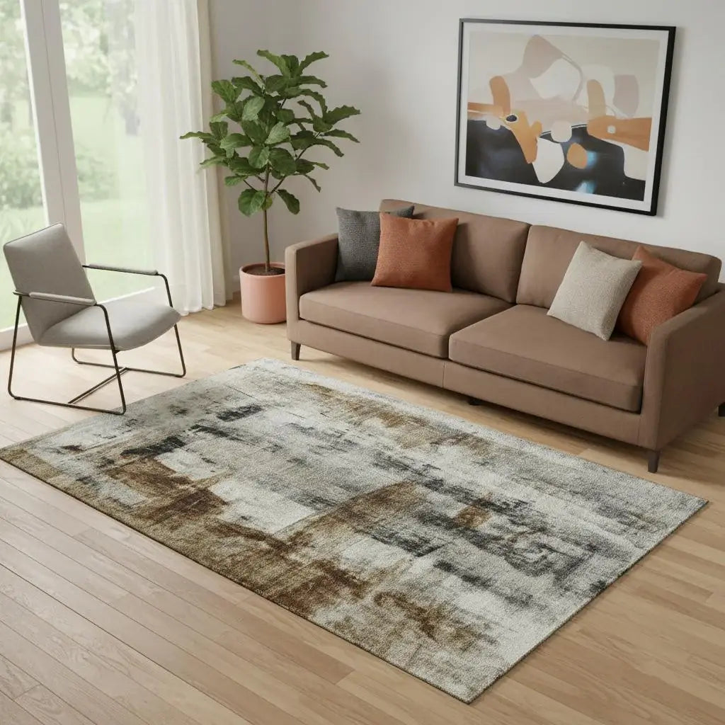 5' X 8' Taupe Charcoal And Brown Abstract Washable Area Rug With UV Protection - Homeroots - Flyclothing LLC