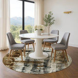 8' Taupe Charcoal And Brown Abstract Washable Round Rug With UV Protection - Homeroots - Flyclothing LLC