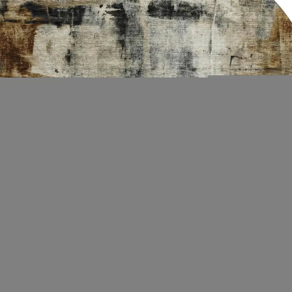 8' Taupe Charcoal And Brown Abstract Washable Round Rug With UV Protection - Homeroots - Flyclothing LLC