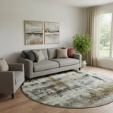 8' Taupe Charcoal And Brown Abstract Washable Round Rug With UV Protection - Homeroots - Flyclothing LLC