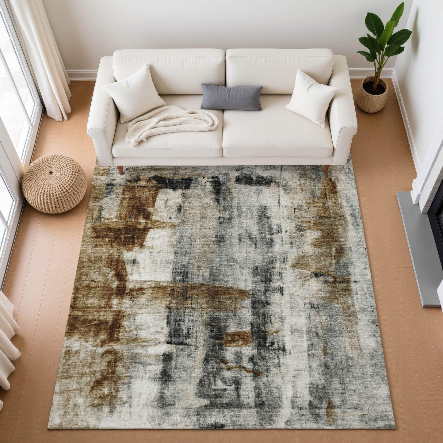 8' X 10' Taupe Charcoal And Brown Abstract Washable Area Rug With UV Protection - Homeroots - Flyclothing LLC