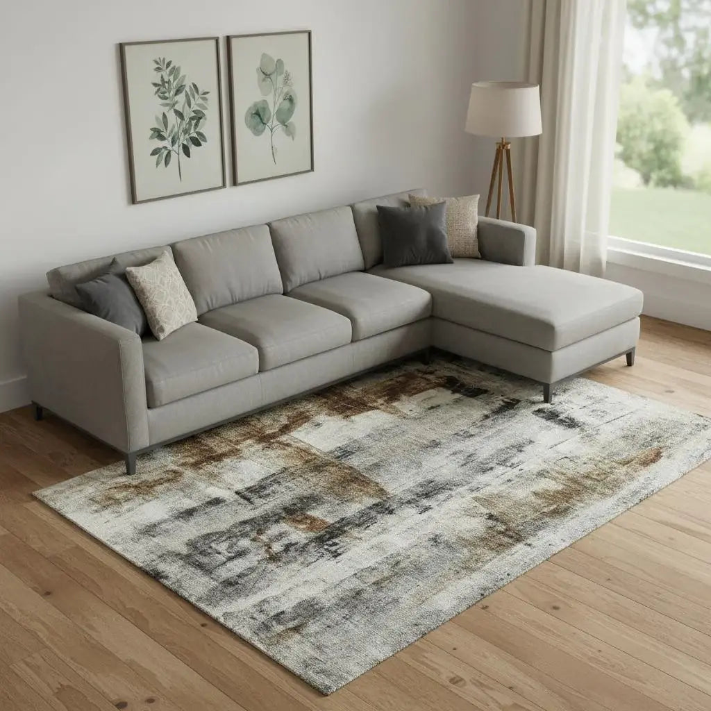9' X 12' Taupe Charcoal And Brown Abstract Washable Area Rug With UV Protection - Homeroots - Flyclothing LLC