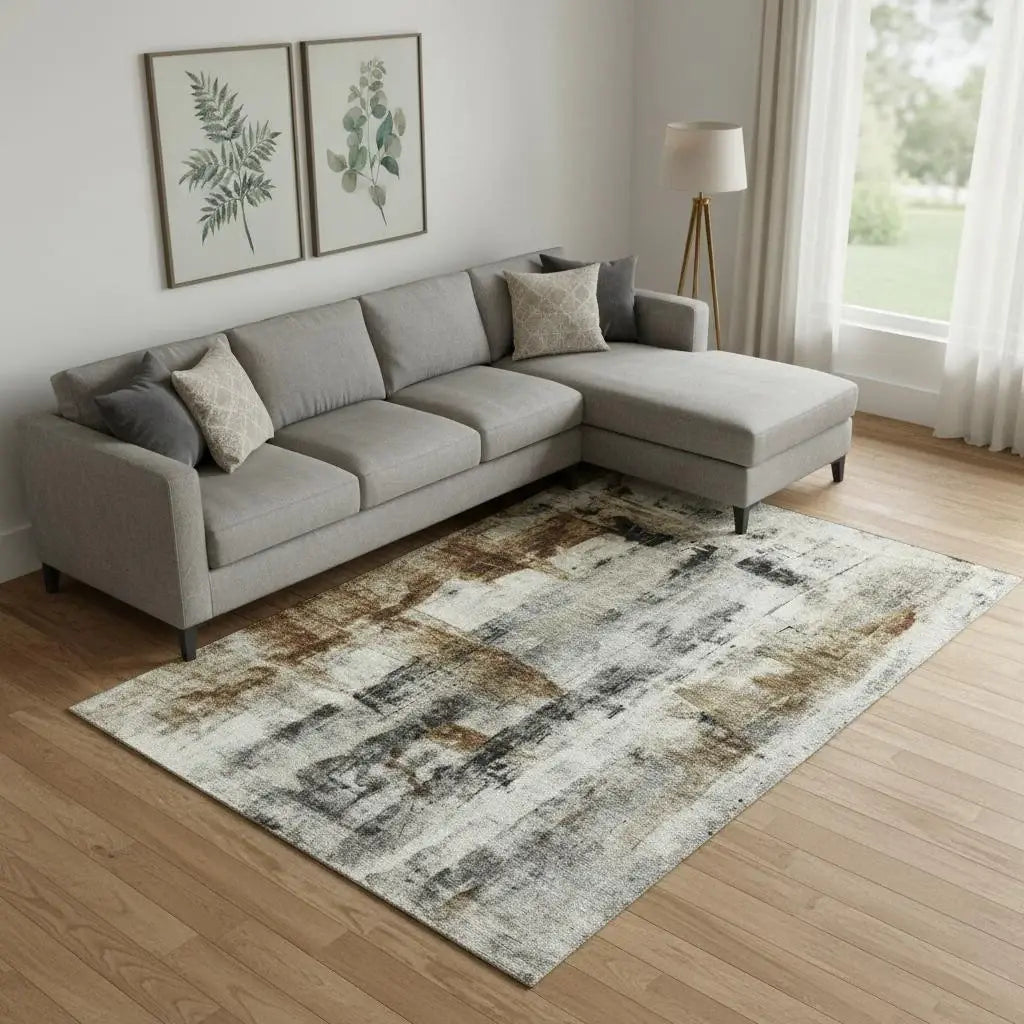 10' X 14' Taupe Charcoal And Brown Abstract Washable Area Rug With UV Protection - Homeroots - Flyclothing LLC