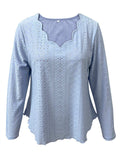 Eyelet Long Sleeve Blouse - Trendsi - Flyclothing LLC