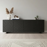 94" Dark Gray Wood Carved Geometric Sideboard With Four Doors - Homeroots - Flyclothing LLC