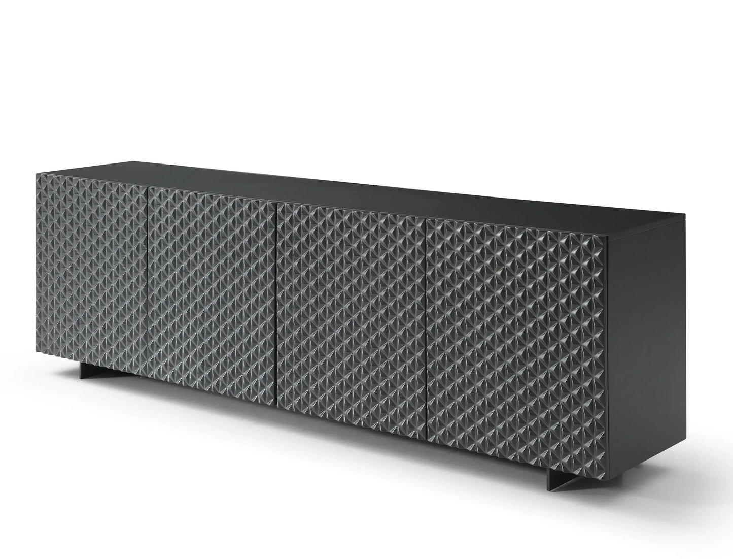 94" Dark Gray Wood Carved Geometric Sideboard With Four Doors - Homeroots - Flyclothing LLC