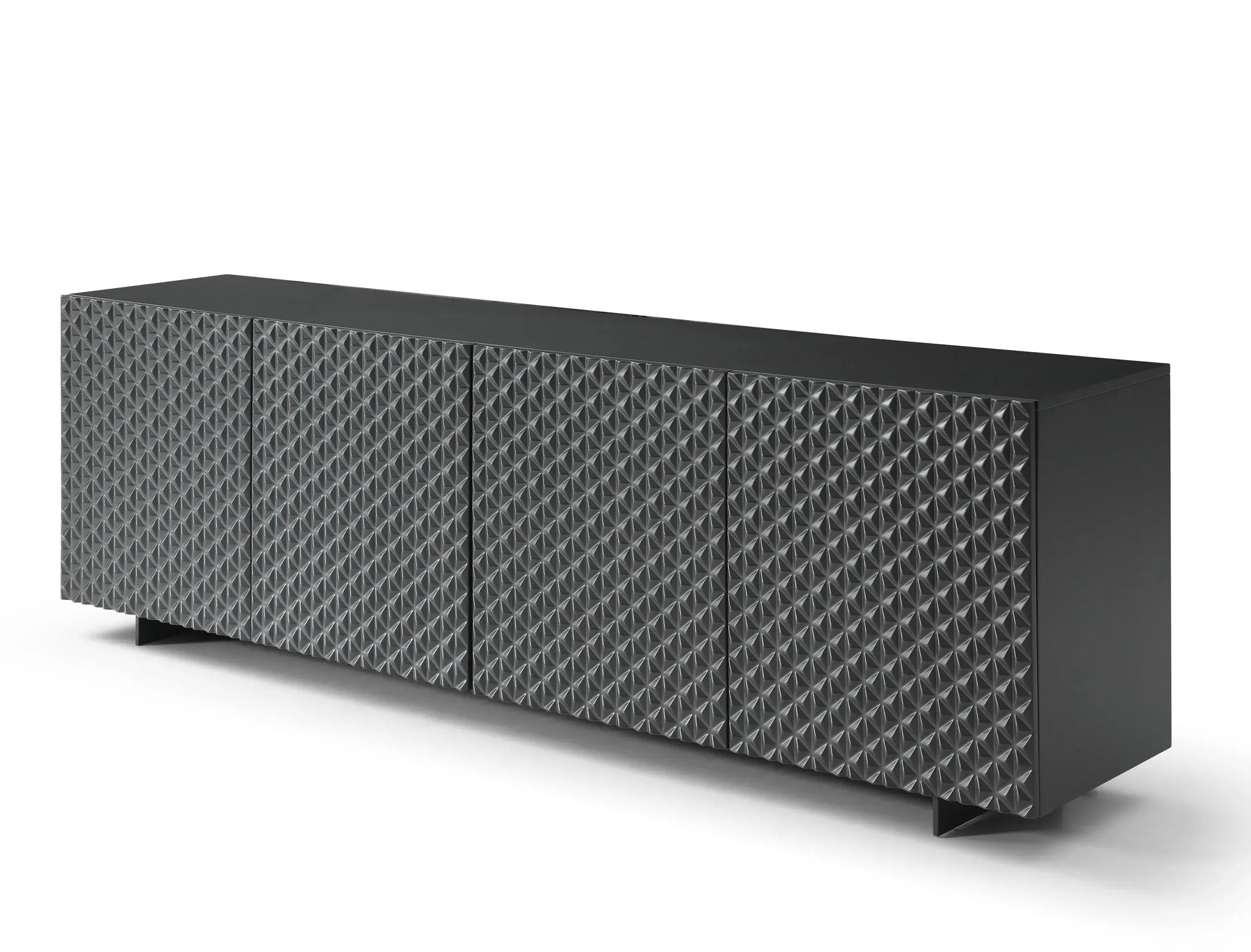 94" Dark Gray Wood Carved Geometric Sideboard With Four Doors - Homeroots - Flyclothing LLC