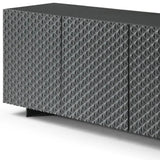 94" Dark Gray Wood Carved Geometric Sideboard With Four Doors - Homeroots - Flyclothing LLC