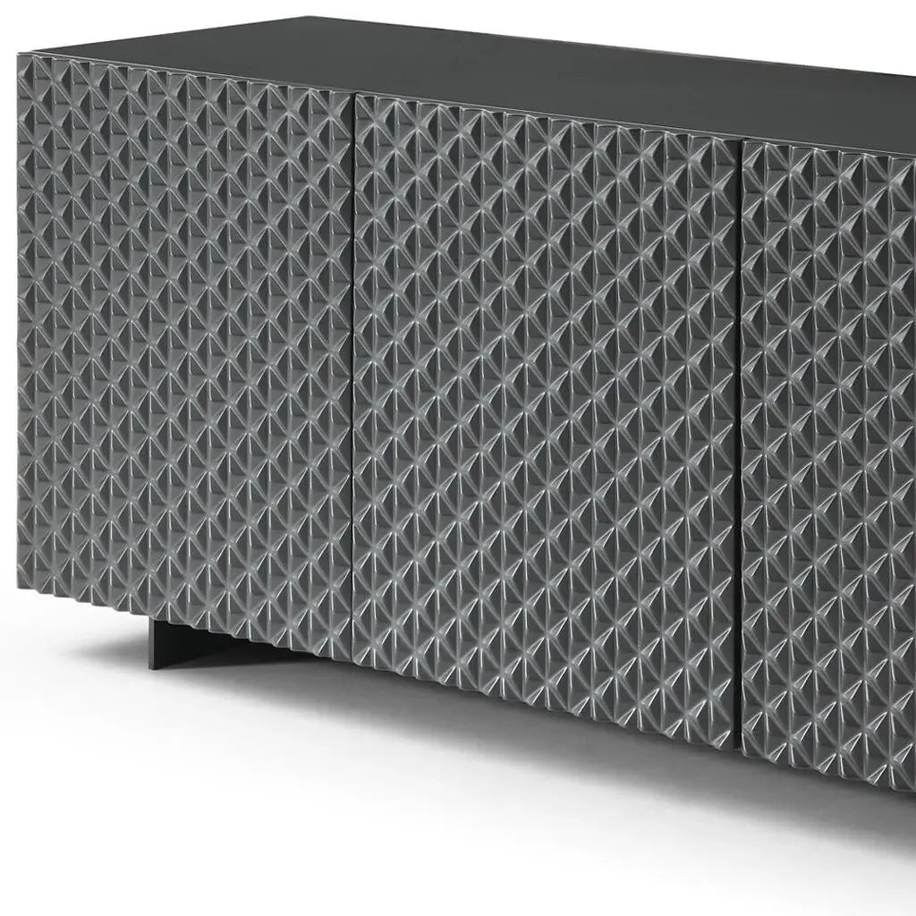 94" Dark Gray Wood Carved Geometric Sideboard With Four Doors - Homeroots - Flyclothing LLC