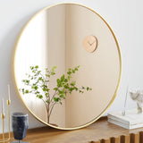 20" Gold Metal Round Framed Bathroom Vanity Mirror - HomeRoots - Flyclothing LLC