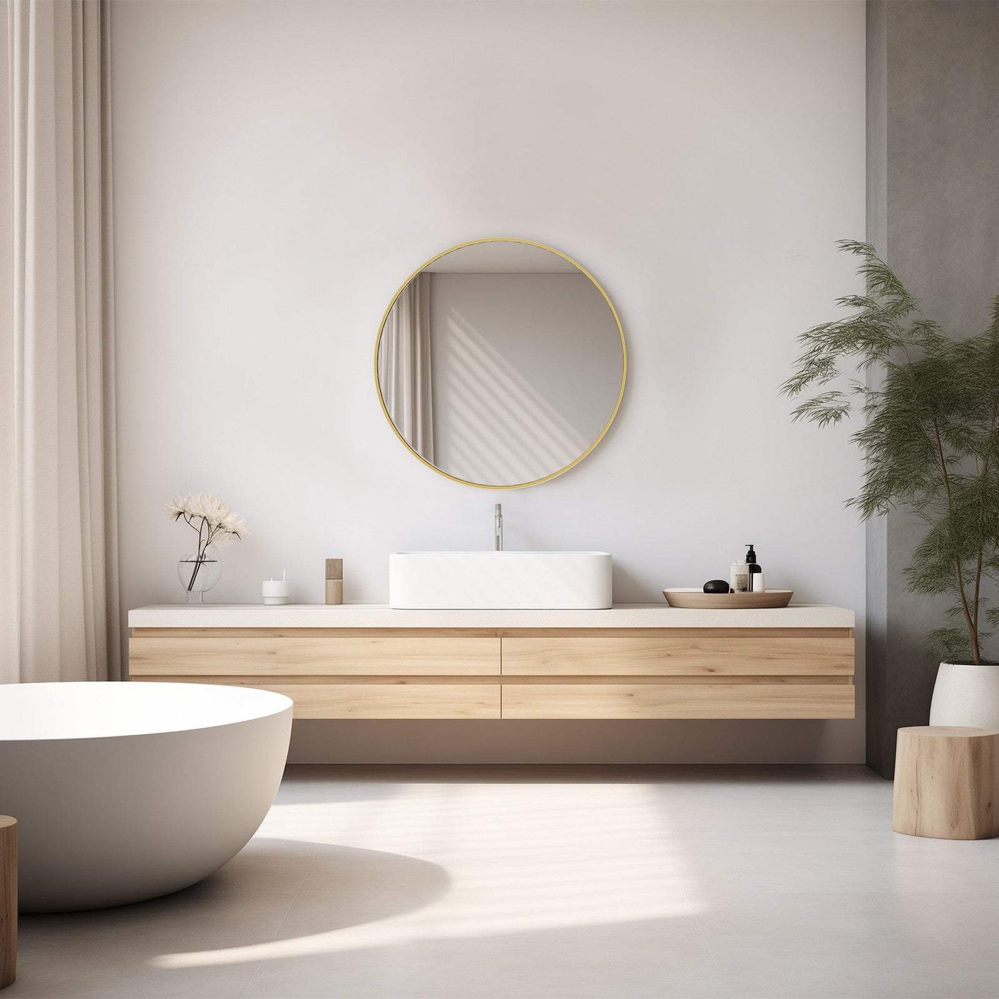 20" Gold Metal Round Framed Bathroom Vanity Mirror - HomeRoots - Flyclothing LLC