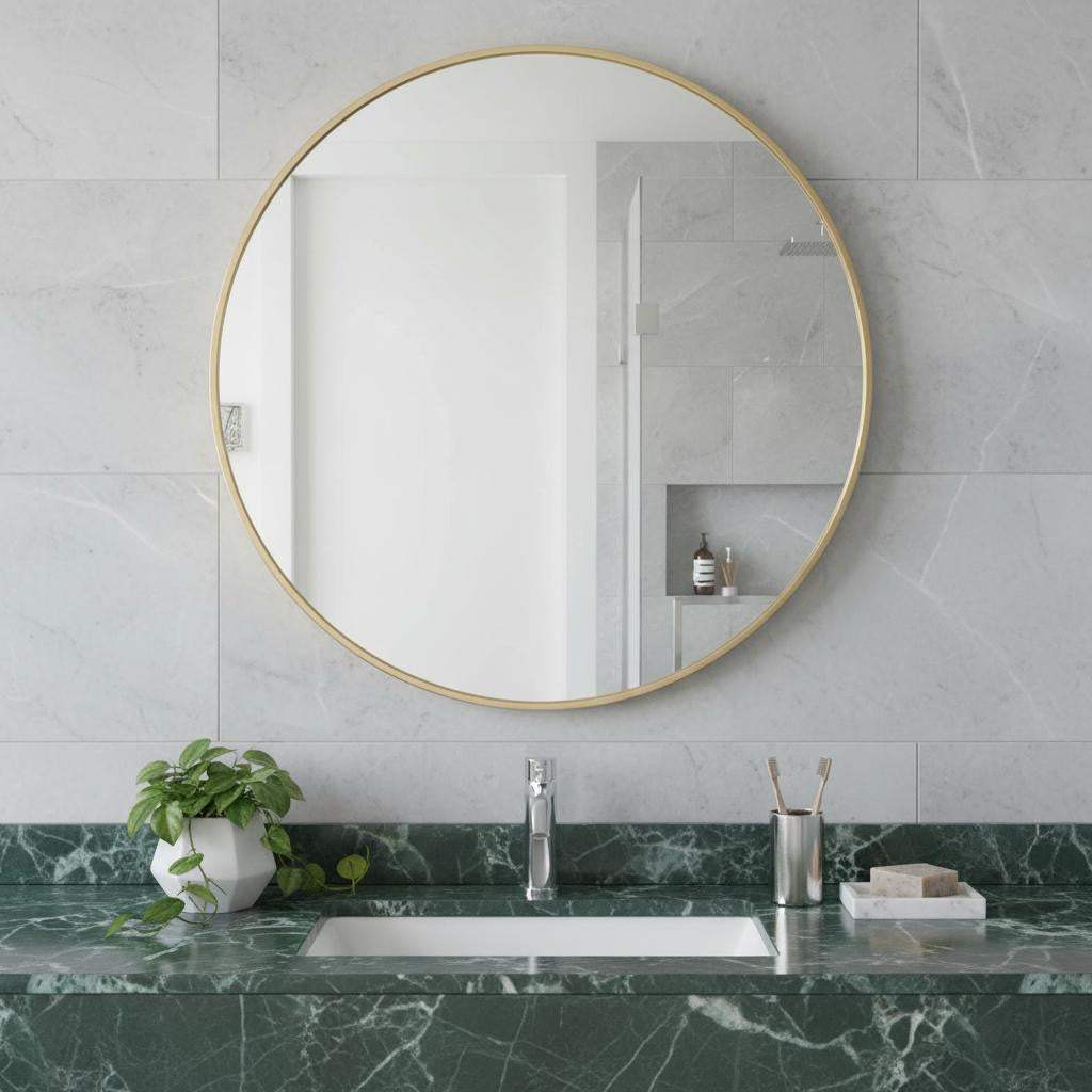 20" Gold Metal Round Framed Bathroom Vanity Mirror - HomeRoots - Flyclothing LLC