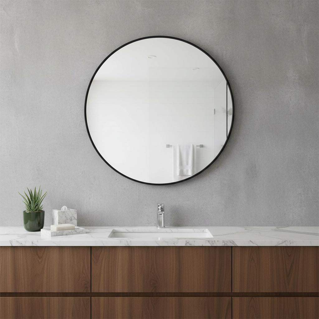 24" Black Metal Round Framed Bathroom Vanity Mirror - HomeRoots - Flyclothing LLC
