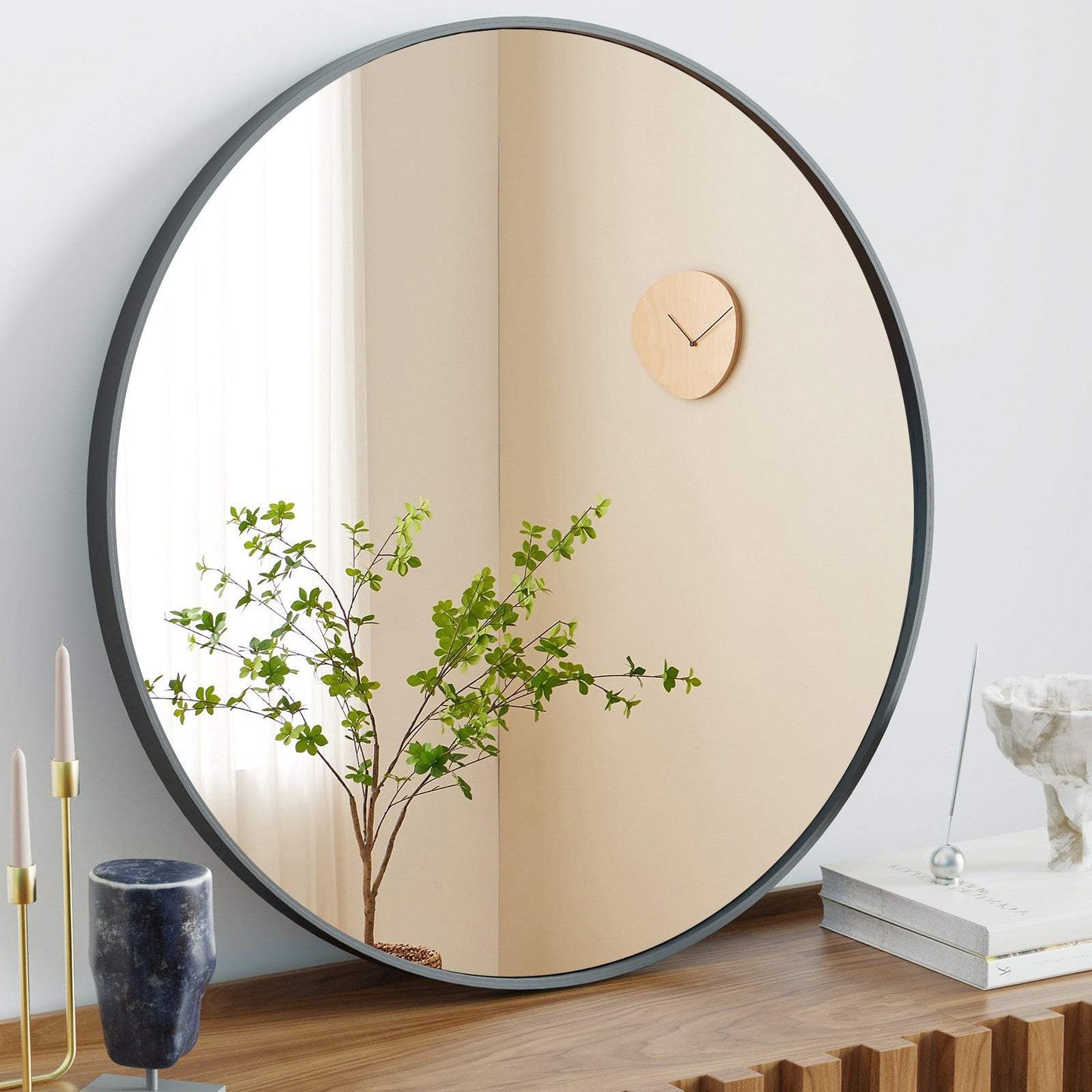 24" Black Metal Round Framed Bathroom Vanity Mirror - HomeRoots - Flyclothing LLC