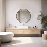24" Black Metal Round Framed Bathroom Vanity Mirror - HomeRoots - Flyclothing LLC