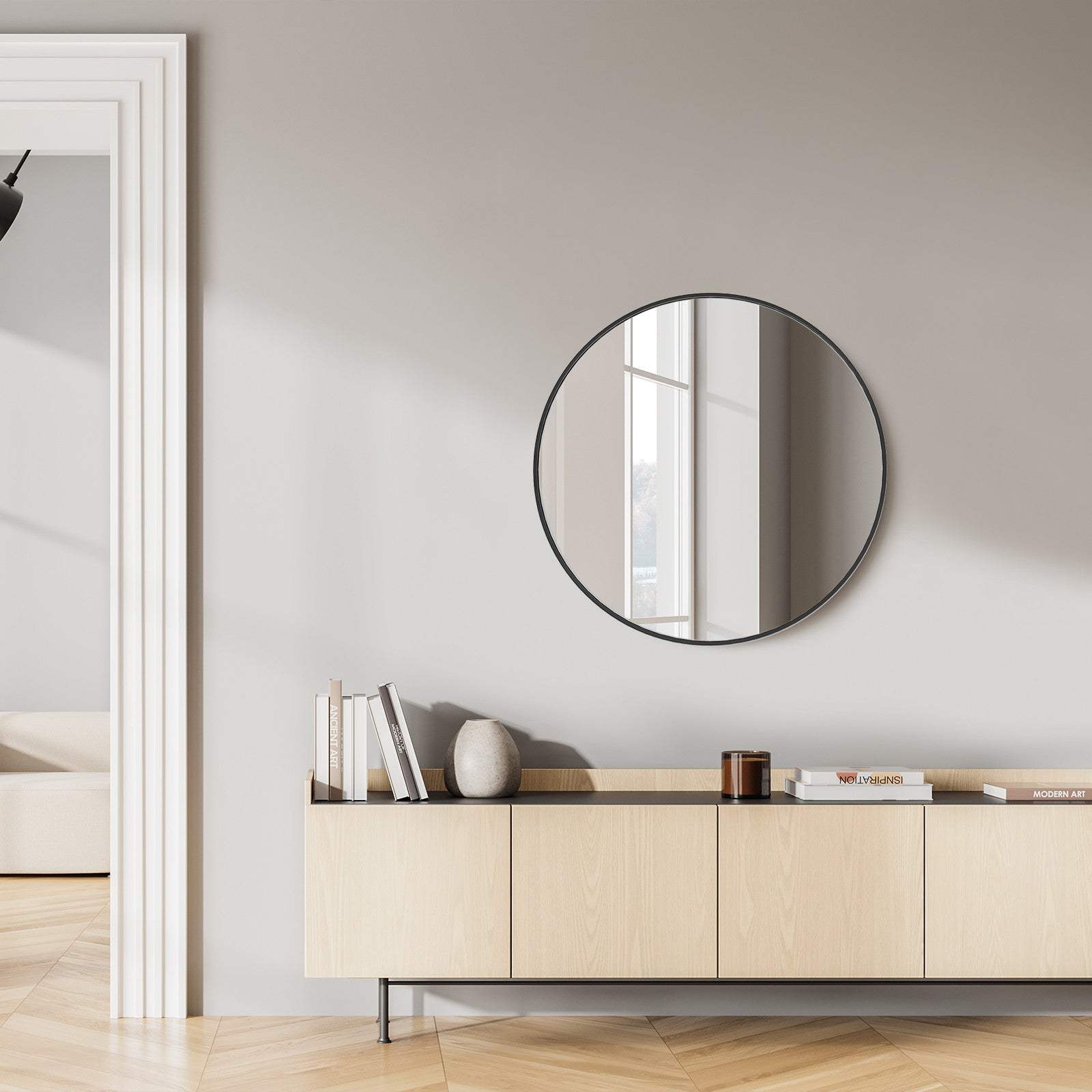 24" Black Metal Round Framed Bathroom Vanity Mirror - HomeRoots - Flyclothing LLC