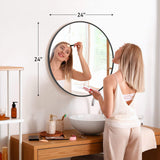 24" Black Metal Round Framed Bathroom Vanity Mirror - HomeRoots - Flyclothing LLC