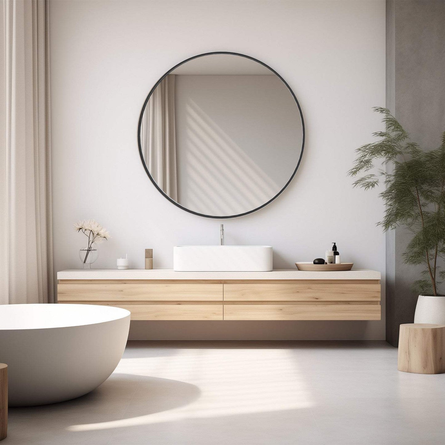 30" Black Metal Round Framed Bathroom Vanity Mirror - HomeRoots - Flyclothing LLC