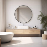 30" Black Metal Round Framed Bathroom Vanity Mirror - HomeRoots - Flyclothing LLC
