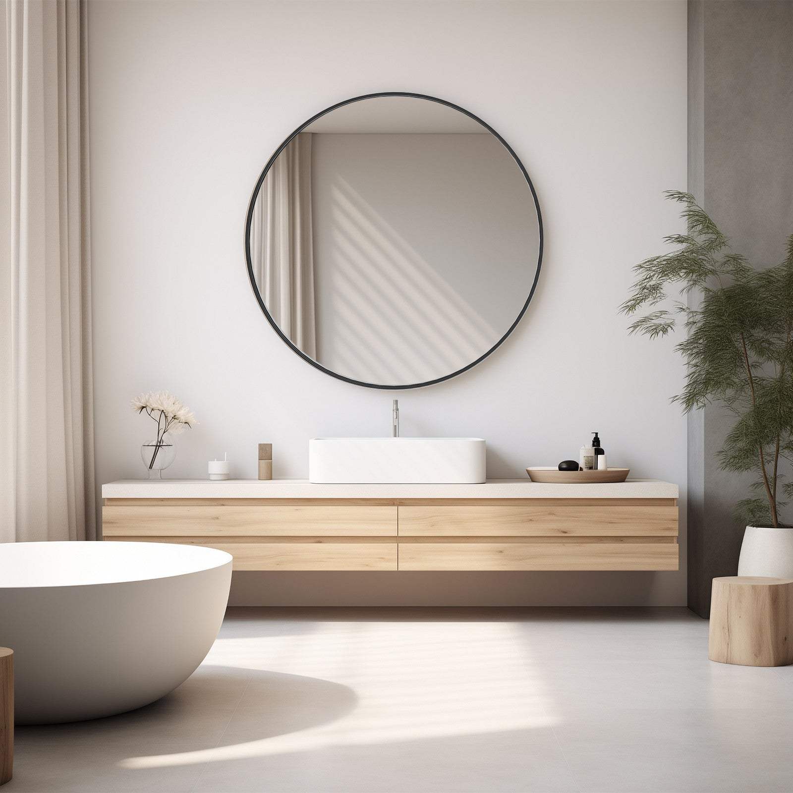 30" Black Metal Round Framed Bathroom Vanity Mirror - HomeRoots - Flyclothing LLC