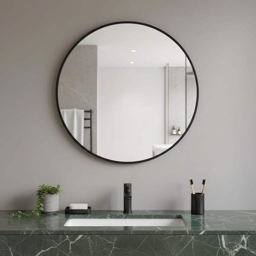 30" Black Metal Round Framed Bathroom Vanity Mirror - HomeRoots - Flyclothing LLC