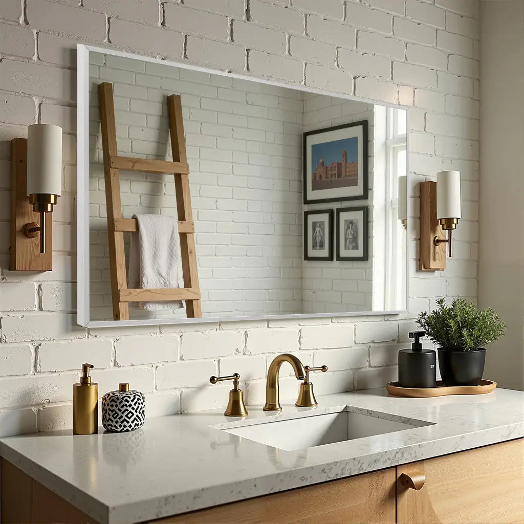 38" Silver Aluminum Framed Bathroom Vanity Mirror - Homeroots - Flyclothing LLC