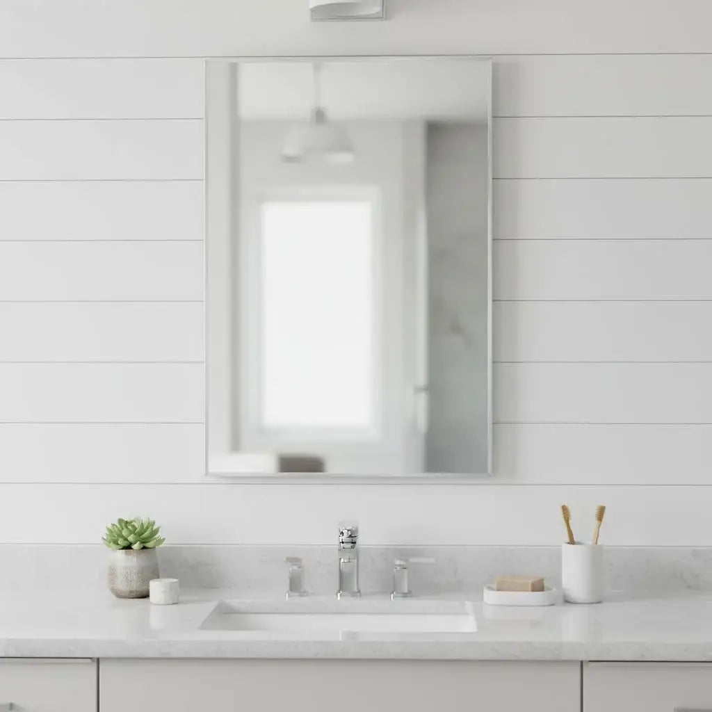 38" Silver Aluminum Framed Bathroom Vanity Mirror - Homeroots - Flyclothing LLC