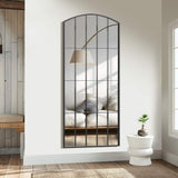 67" Black Metal Geometric Arch Wall Mounted Or Leaning Framed Full Length Mirror - HomeRoots - Flyclothing LLC