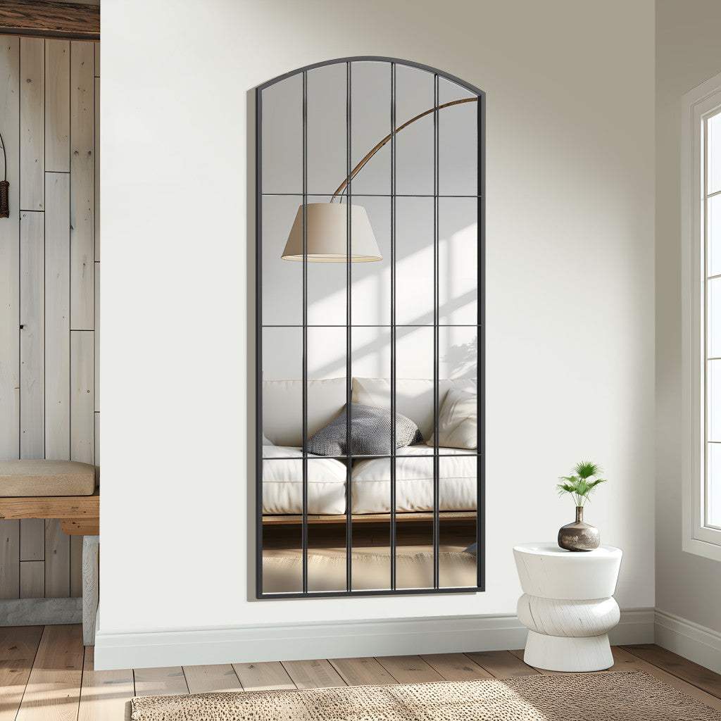 67" Black Metal Geometric Arch Wall Mounted Or Leaning Framed Full Length Mirror - HomeRoots - Flyclothing LLC