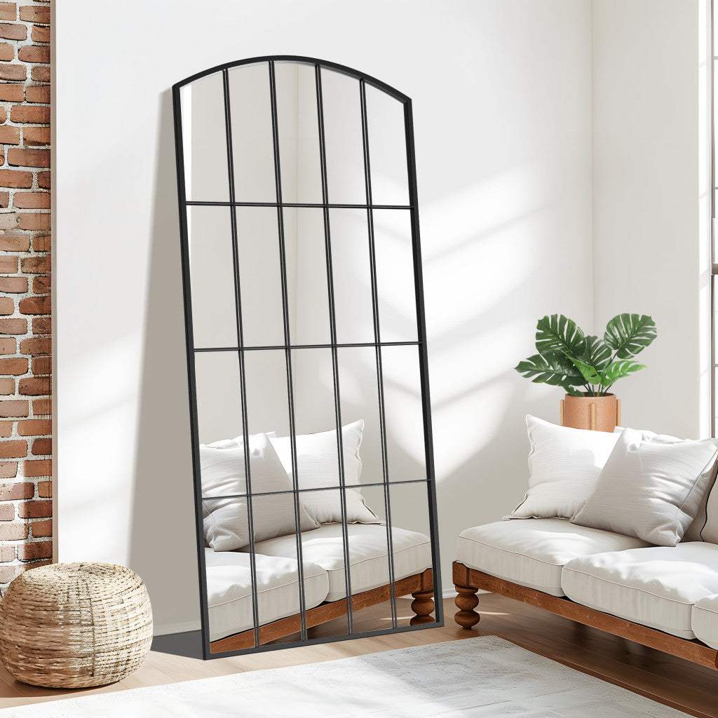 67" Black Metal Geometric Arch Wall Mounted Or Leaning Framed Full Length Mirror - HomeRoots - Flyclothing LLC