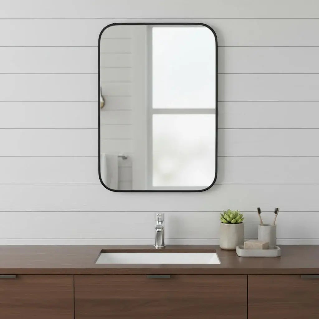 24" Black Metal Framed Bathroom Vanity Mirror With Cabinet - Homeroots - Flyclothing LLC