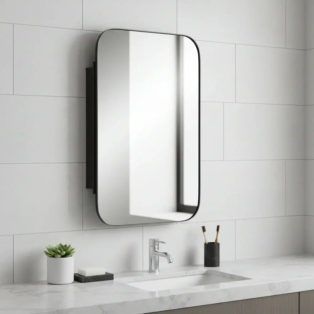 24" Black Metal Framed Bathroom Vanity Mirror With Cabinet - Homeroots - Flyclothing LLC