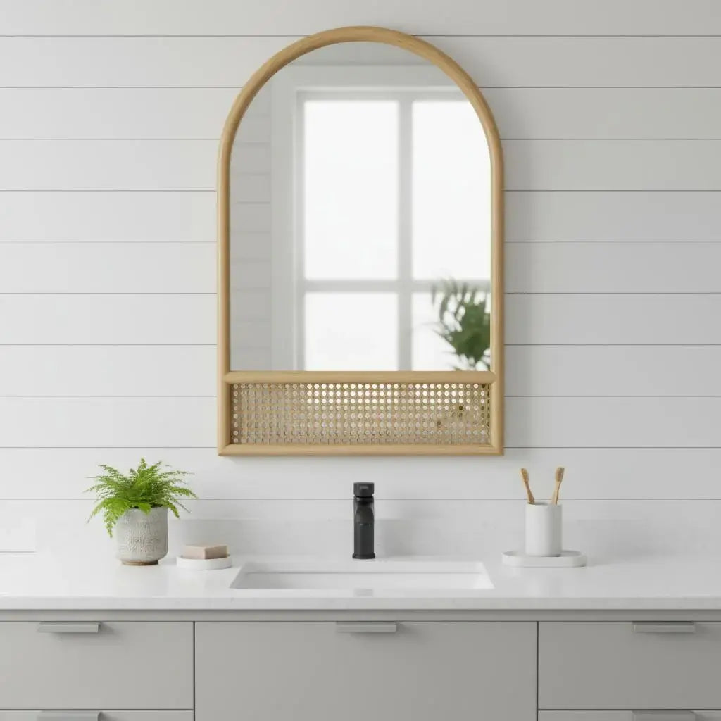 36" Brown Solid Wood Arch Framed Accent Mirror - Homeroots - Flyclothing LLC