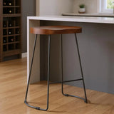 30" Brown and Black Solid Wood and Iron Bar Height Bar Chair - Homeroots - Flyclothing LLC