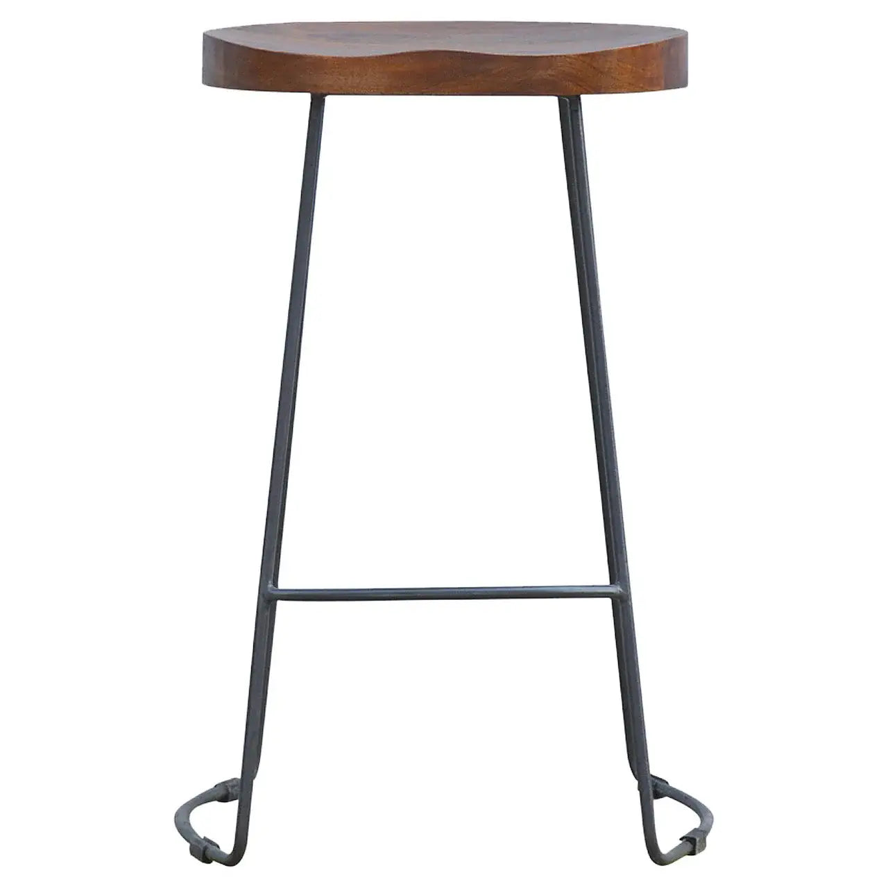 30" Brown and Black Solid Wood and Iron Bar Height Bar Chair - Homeroots - Flyclothing LLC