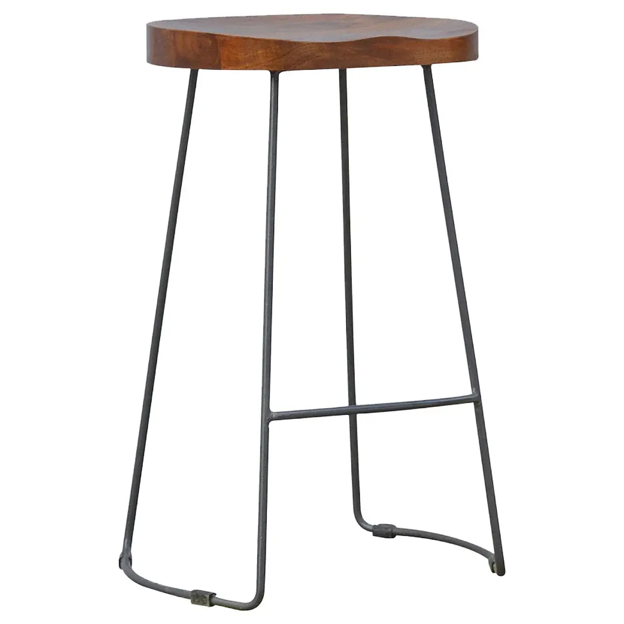 30" Brown and Black Solid Wood and Iron Bar Height Bar Chair - Homeroots - Flyclothing LLC