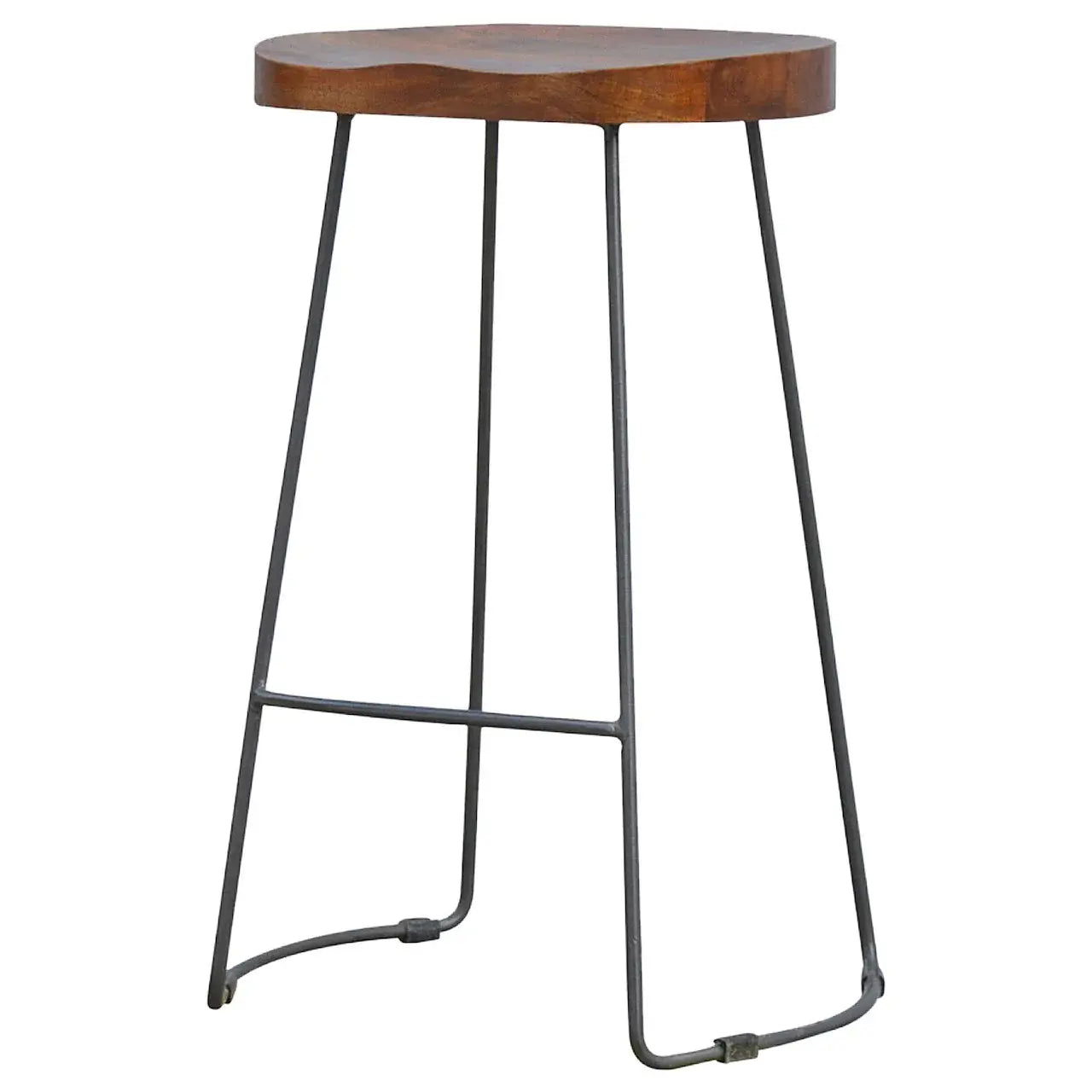 30" Brown and Black Solid Wood and Iron Bar Height Bar Chair - Homeroots - Flyclothing LLC